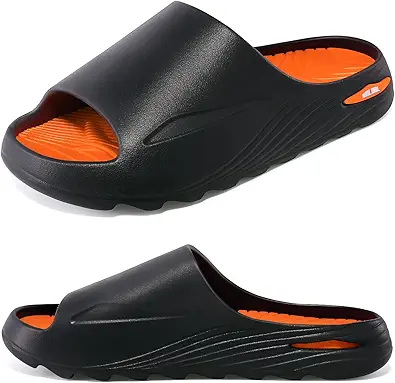 Mens Recovery Slides - Orthotic Arch Support Sandals For Plantar Fasciitis,Comfortable Cushioned Sport Slides With Open Toe, Reduces Foot & Joint Stress, Size7-13