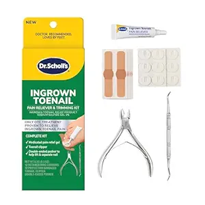 Dr. Scholl's Ingrown Toenail Pain Reliever & Trimming Kit, 0.3 Oz // Only Otc Treatment Proven To Relieve Ingrown Toenail Pain - Includes Medicated Gel + Foam Rings + Bandages + Clipper & Pusher Tools