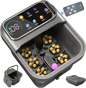 Collapsible Foot Spa Bath With Heat And Massage, Motorized Shiatsu Foot Massager Tub For Plantar Fasciitis & Stress Relief, Temp Control, Bubbles, Remote, Pedicure Spa At Home