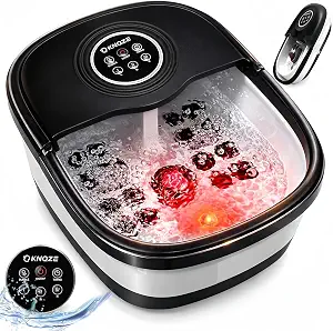 Knqze Collapsible Foot Spa Bath With Heat & Remote Control, Bubble Massage, Temperature Control, Red Light (Black)