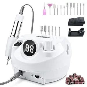 Electric Nail Drill Foot Pedal 45000Rpm,Professional Corded Nail Drill Machine For Acrylic And Gel Nails, Lcd Display Electric Nail File With 12 Bits, Manicure Pedicure Tools For Home Salon,White