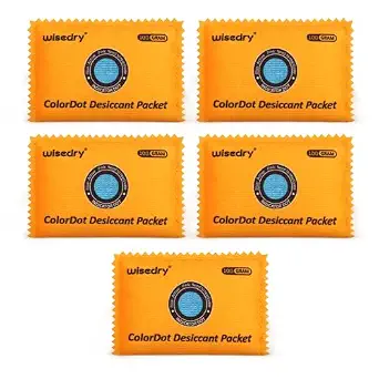 Wisedry 100G [5 Packs] Reusable Desiccant Packs For Storage, Rechargeable Color Indicating Silica Gel Desiccant Packets, Moisture Absorbers For Storage Bins, Suitcase, Safe, 3D Filaments, Electronics