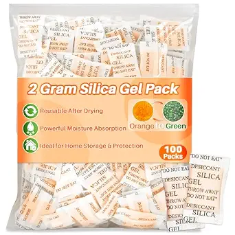 Sukh 100Pcs Silica Gel Packets - 2G Desiccant Beads Moisture Absorbers