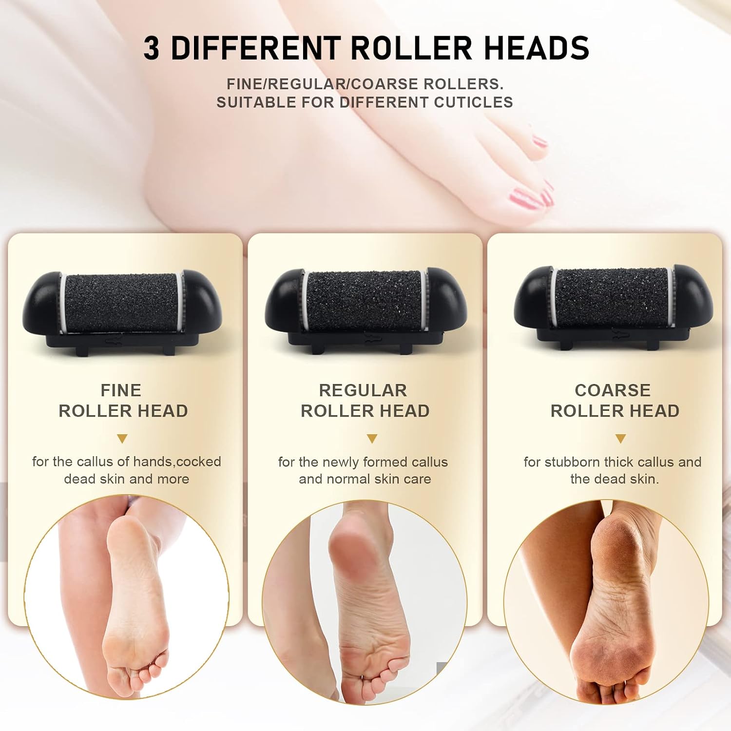 6 Pcs Replacement Roller Head For Electric Callus Remover - Feet Pedicure Kit Refill Rollers - Extra Coarse, Regular Coarse, Fine