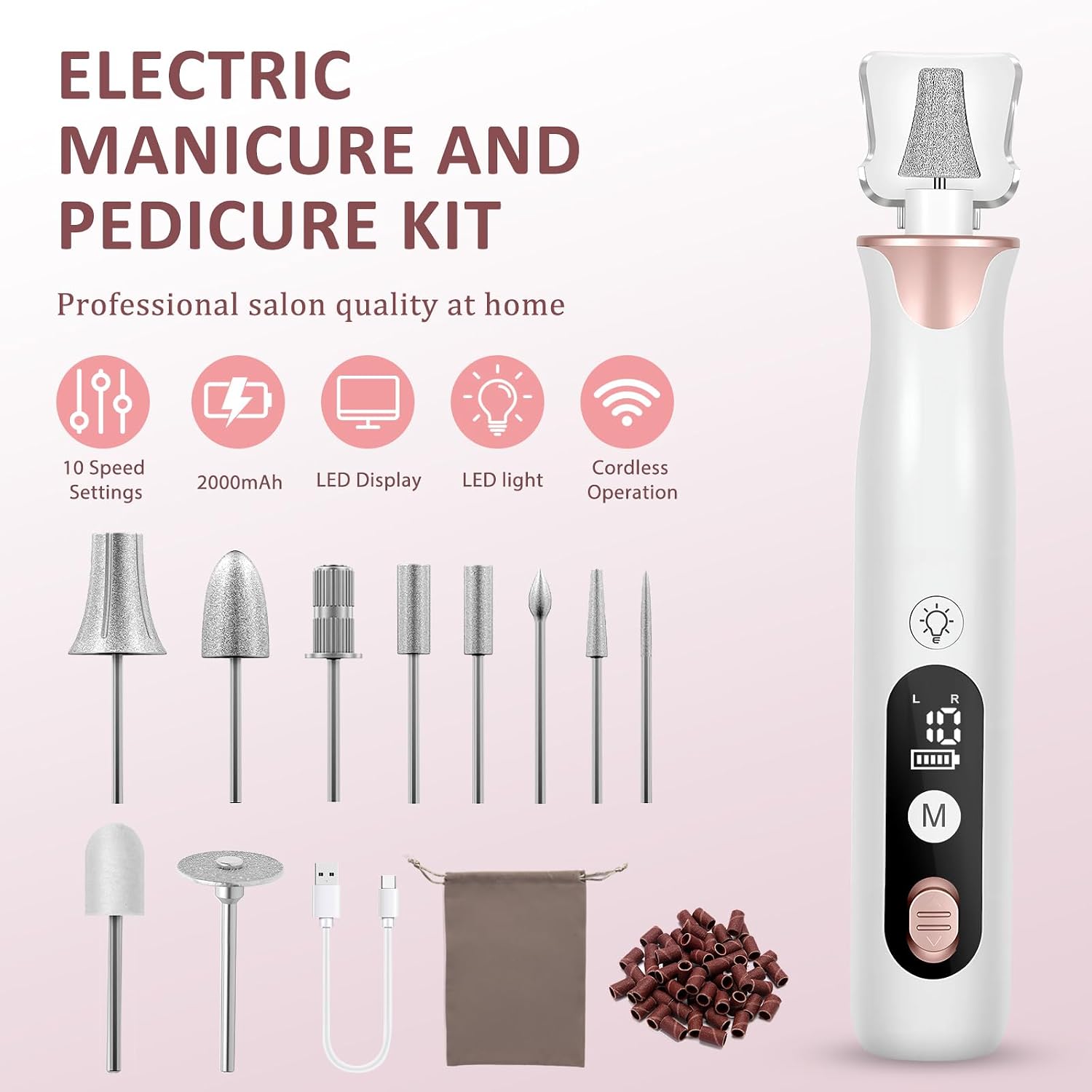 Electric Nail File, Zaboul Cordless Nail Dril Machine For Nails Care Salon