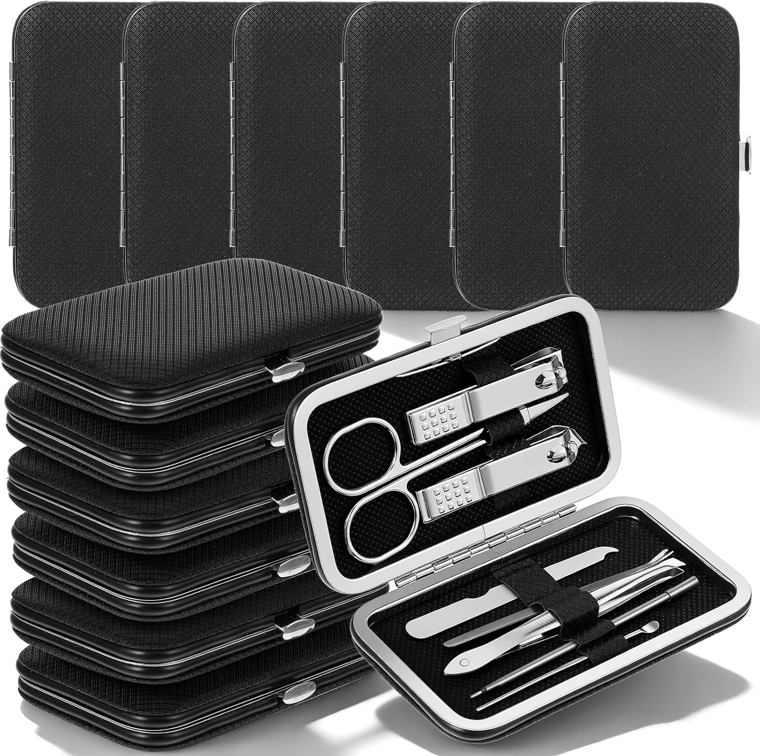 12 Sets Nail Clippers Pedicure Kit Manicure Set For Men, 8 In 1 Stainless Steel Professional Nail Care Tools Set For Travel Or Home, Perfect Gifts For Women And Men (Black)