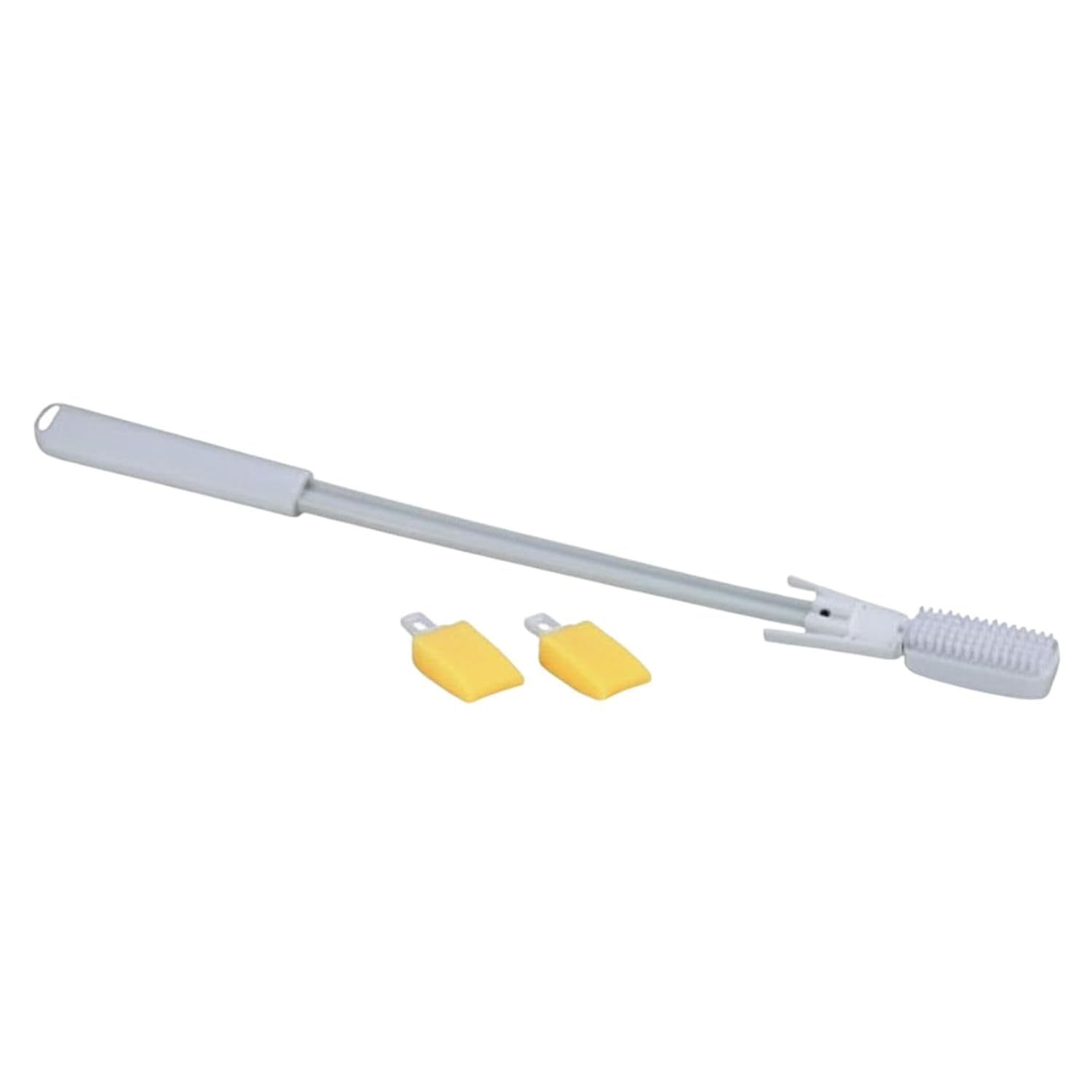 Shows the overall form factor, length, and basic purpose of the kit as a no-bend foot hygiene aid.