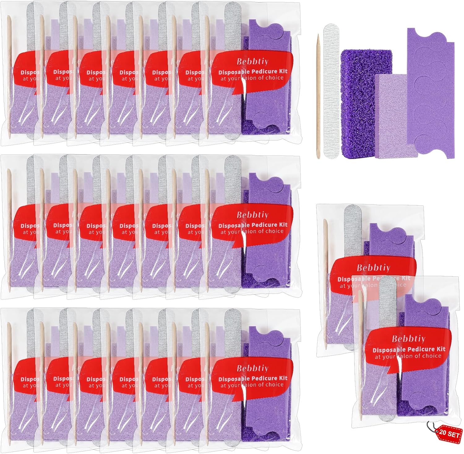 5 In 1 Disposable Pedicure Manicure Kit Sets (20, Count, 80/100 Grit)