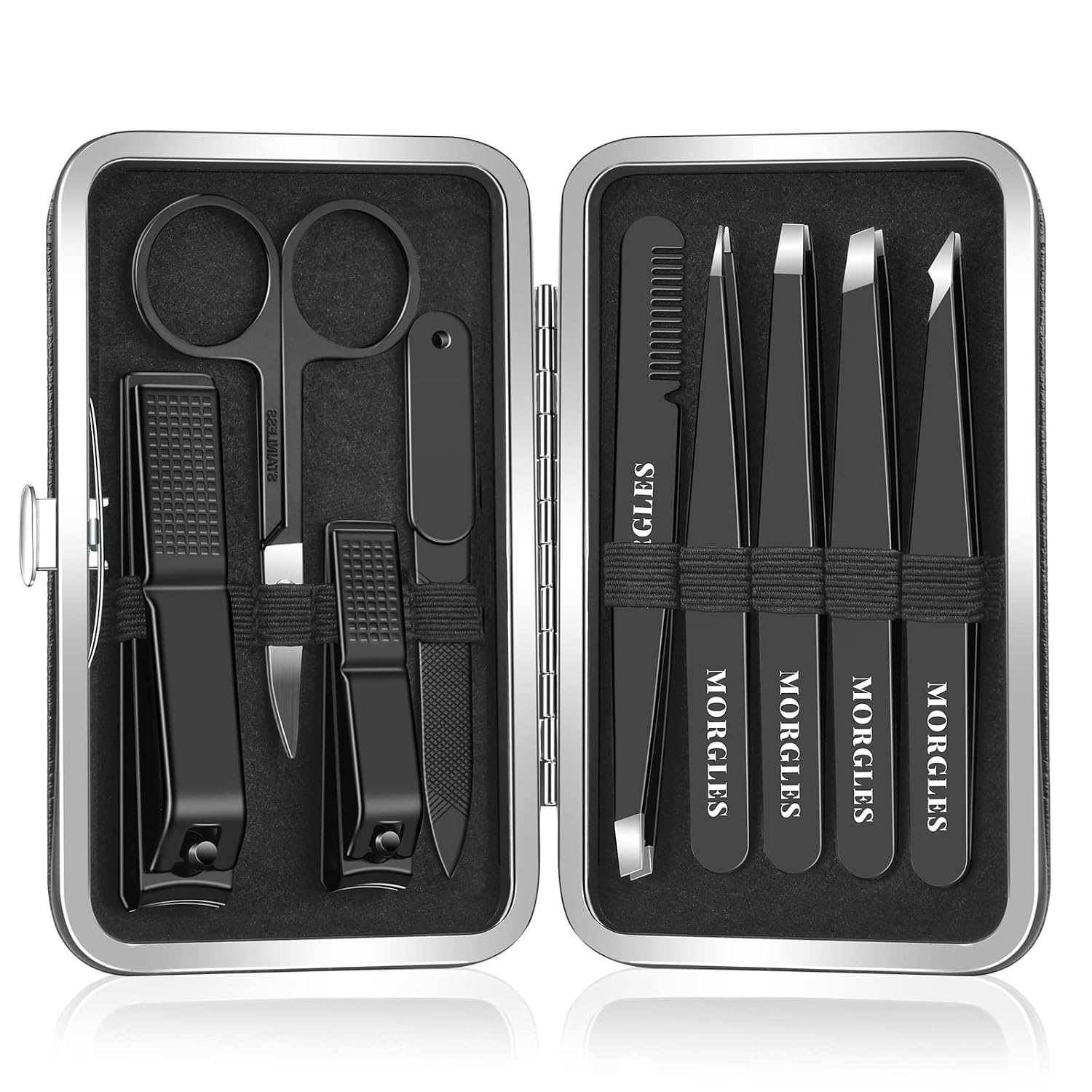 Morgles Tweezers Set For Men 9 Pcs Nail Clipper Kit With Case For Grooming