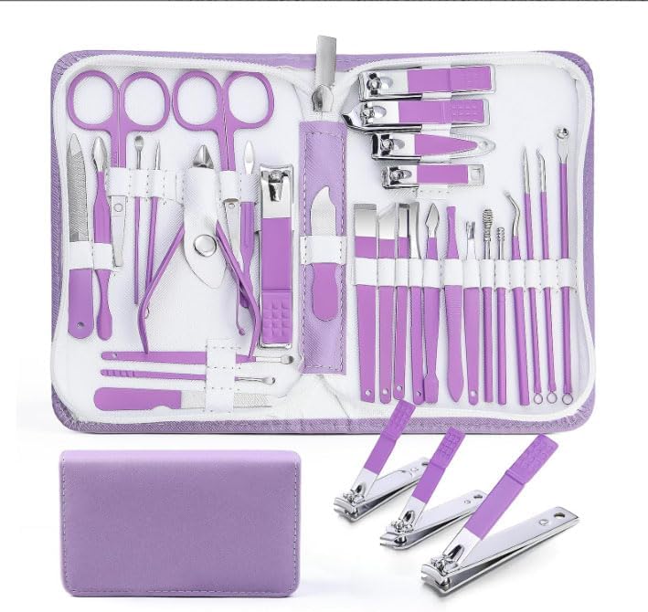 30Pcs Stainless Steel Nail Clipper Set With Luxurious Travel Case