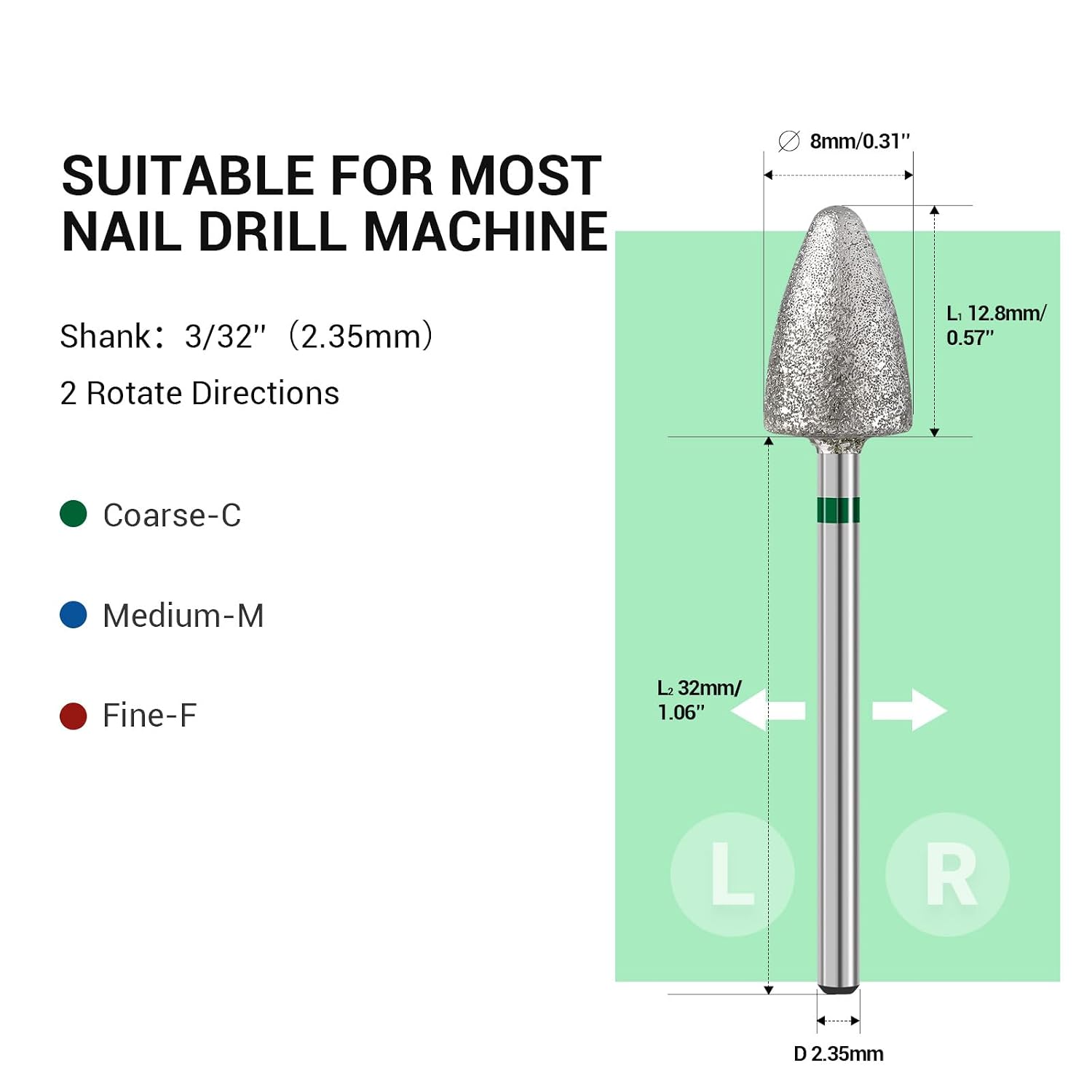 Melodysusie 3Pcs 8Mm Diamond Pedicure Cone Nail Drill Bits Set Tool
