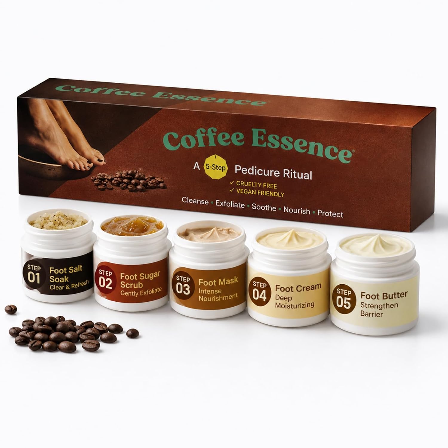 Highlights the overall kit, brand presentation, and the fact that this is a complete multi-step home pedicure set.