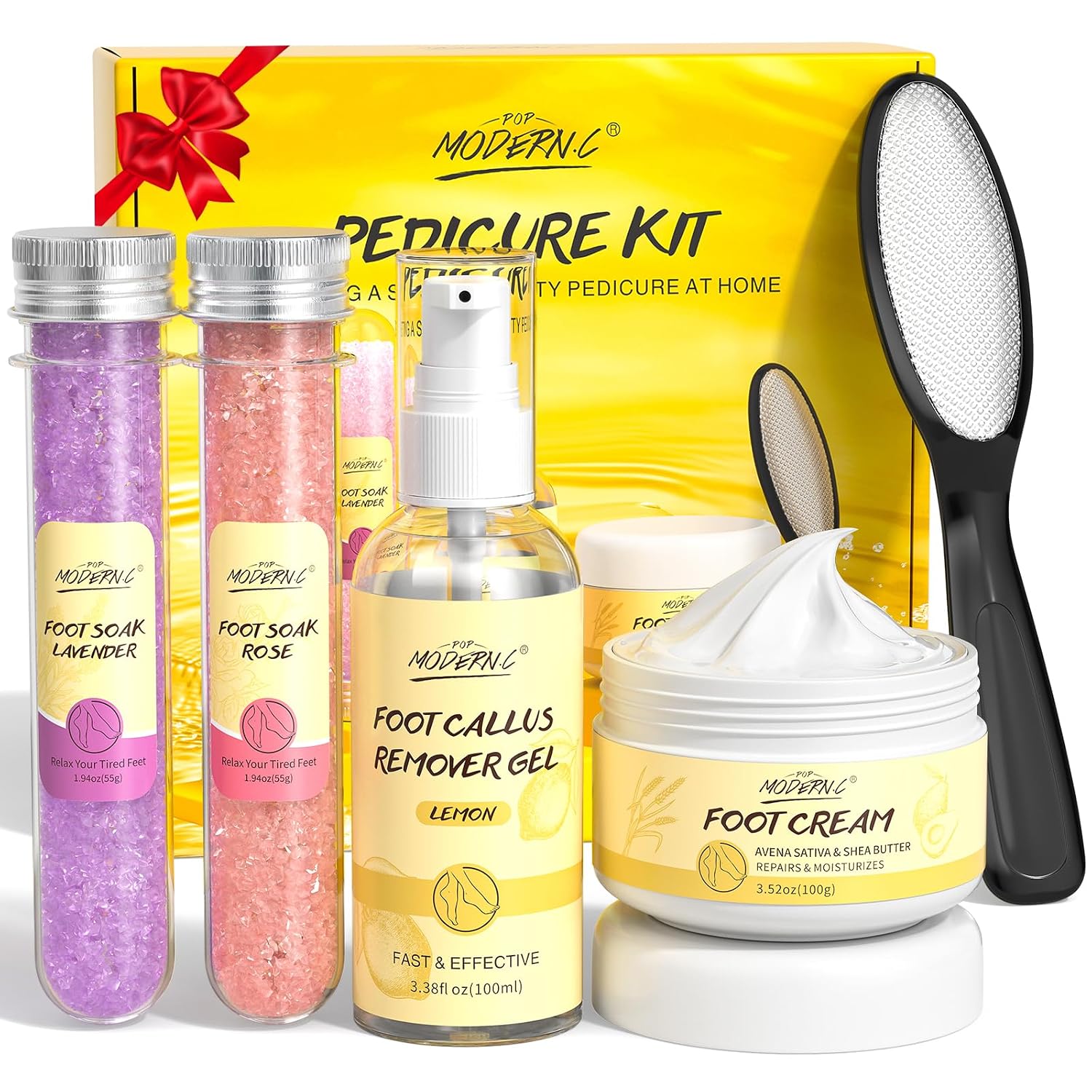 Shows the full kit contents and reinforces the value of getting a complete foot care set in one purchase.