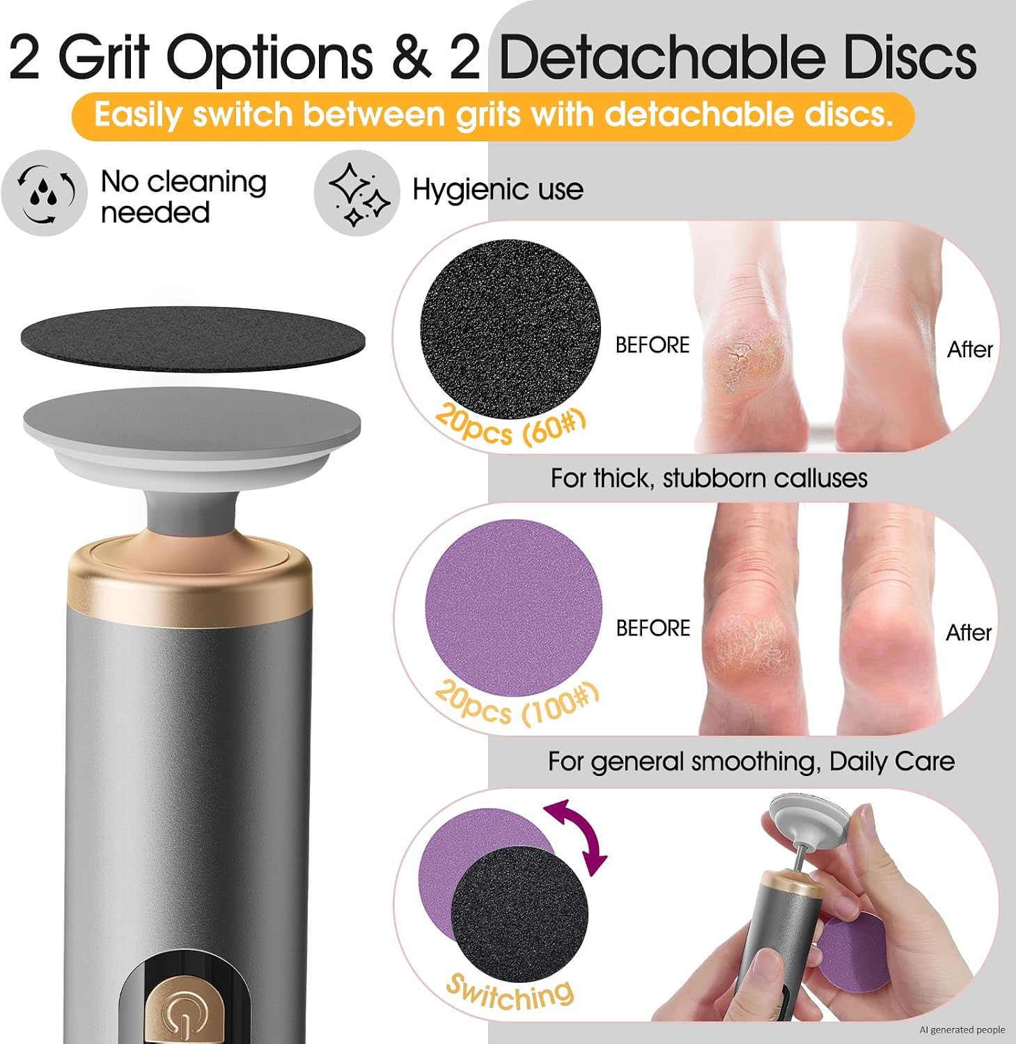 Emphasizes the accessory bundle and the value of multiple grit options for different foot conditions.