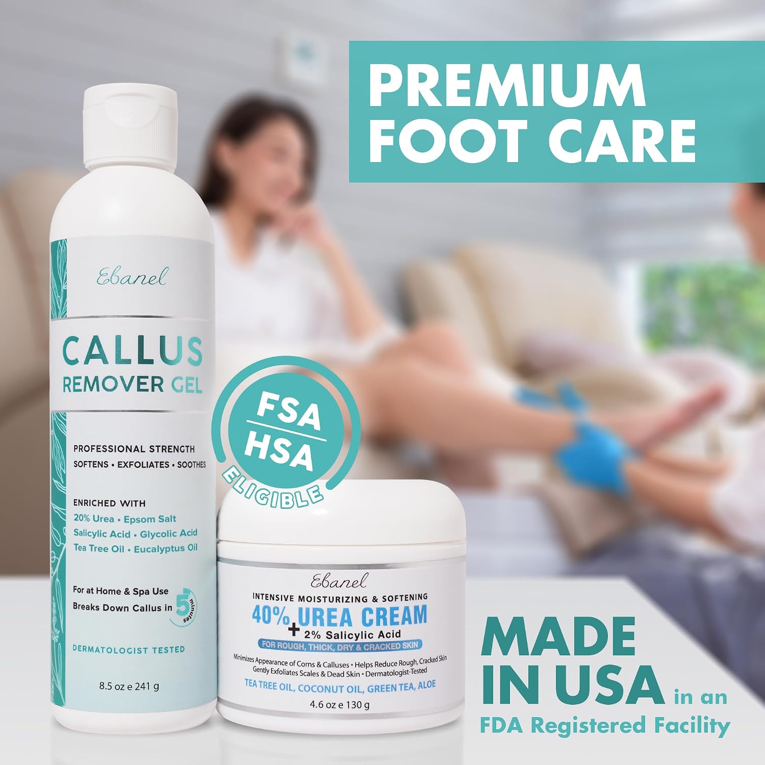 Supports the main value proposition: fast exfoliation plus hydration for rough, hardened feet.