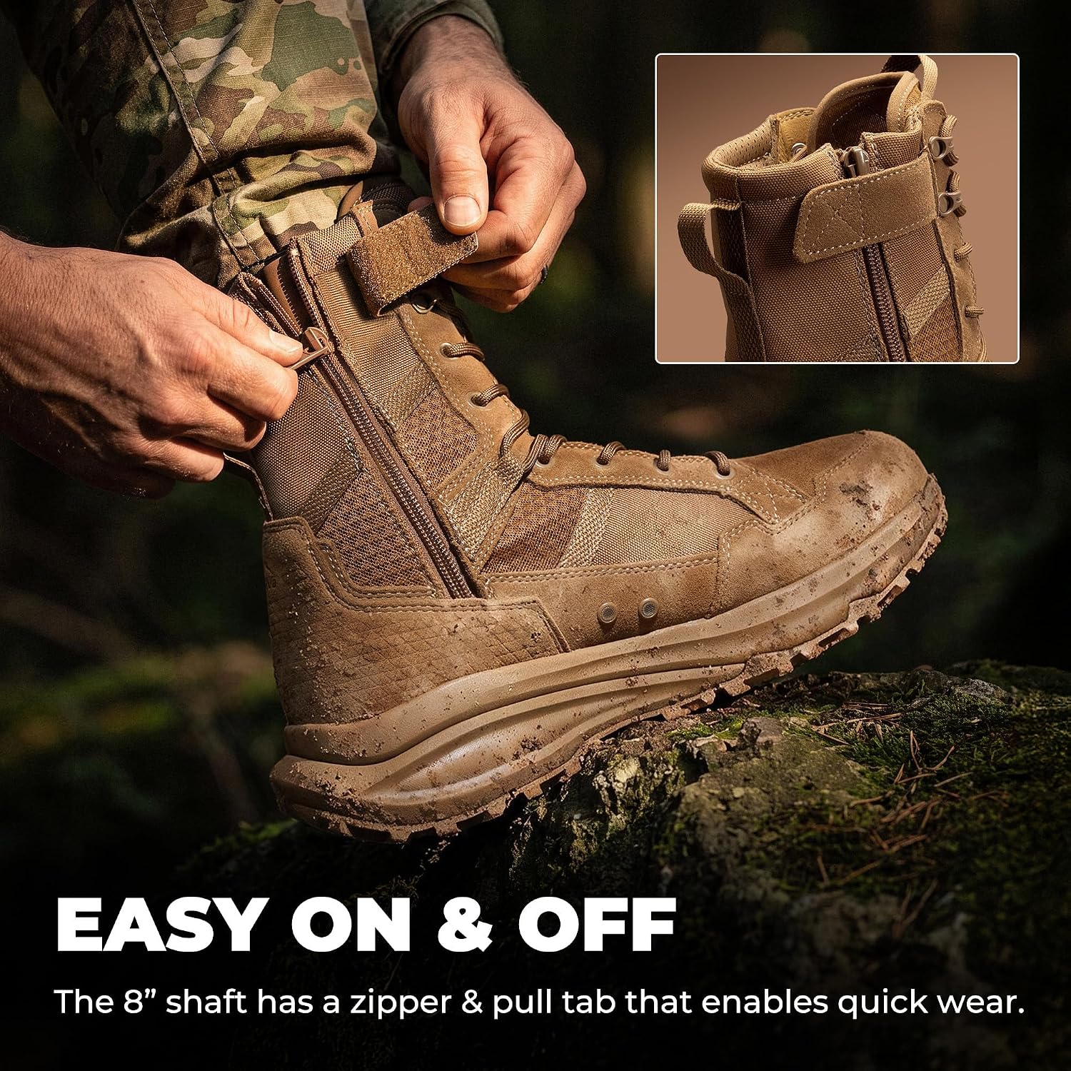 Nortiv 8 Men's Breathable Tactical Work Boots Zipper
