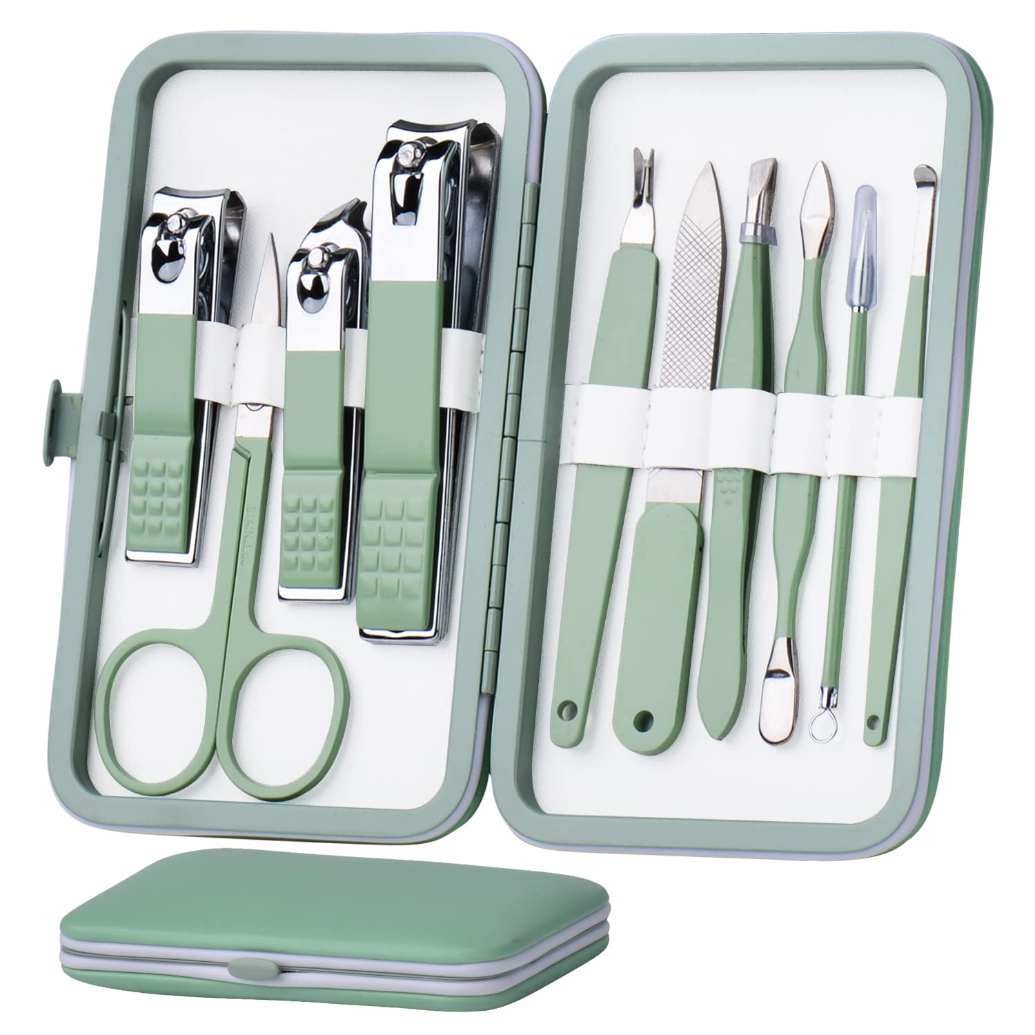 Highlights the overall design, color, and travel-ready case presentation of the manicure set.