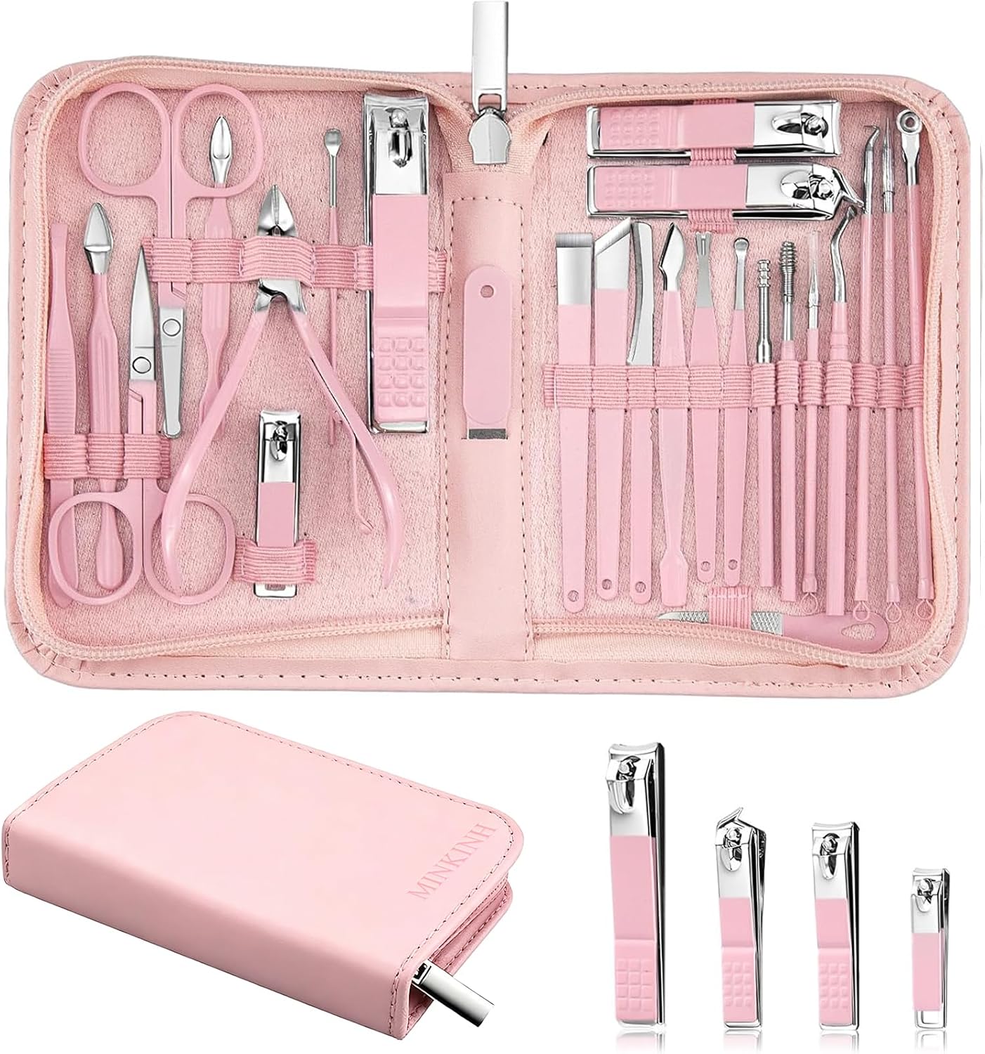 Highlights the overall assortment, pink colorway, and gift-ready look of the kit.