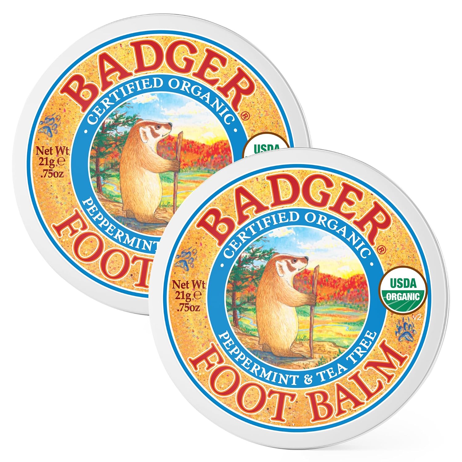 Badger Organic Foot Balm, Cracked Heel Treatment, .75 Oz Tin (2-Pack)