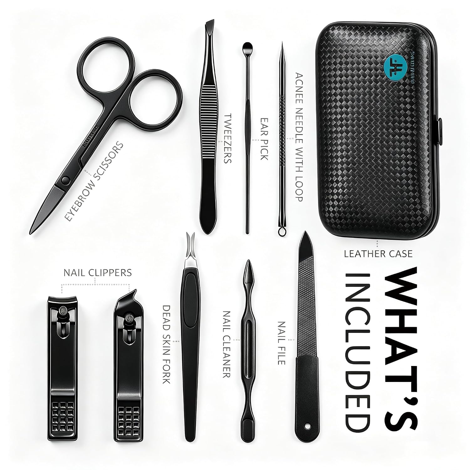 Hantekas Manicure Set 9 In 1 Stainless Steel, Nail Clippers Scissors Pedicure Tools Kit - Portable Travel Grooming Kit For Men And Women With Black/Blue Leather Case (Blue)