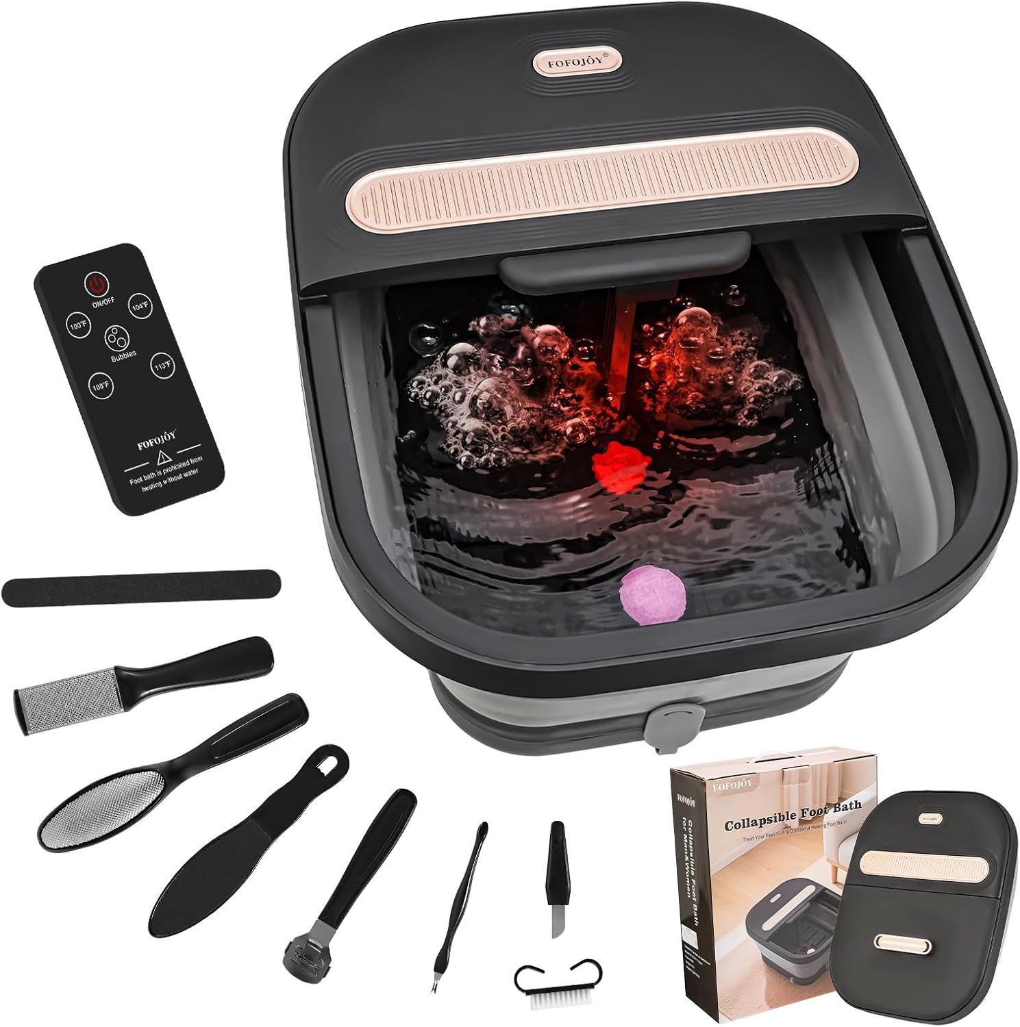 Establishes the product’s core form factor and helps readers immediately understand that this is a foldable foot spa rather than a standard foot basin.