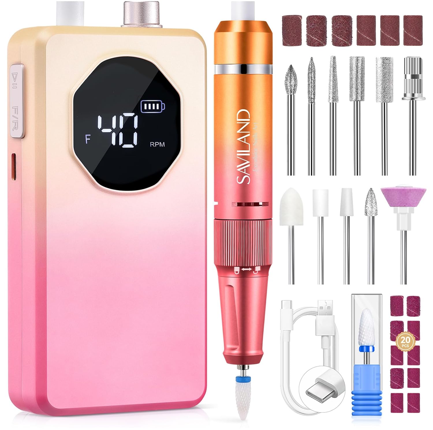 Saviland 2026 Electric Nail Drill Kit 30S Quick Removal Nail File 40000Rpm