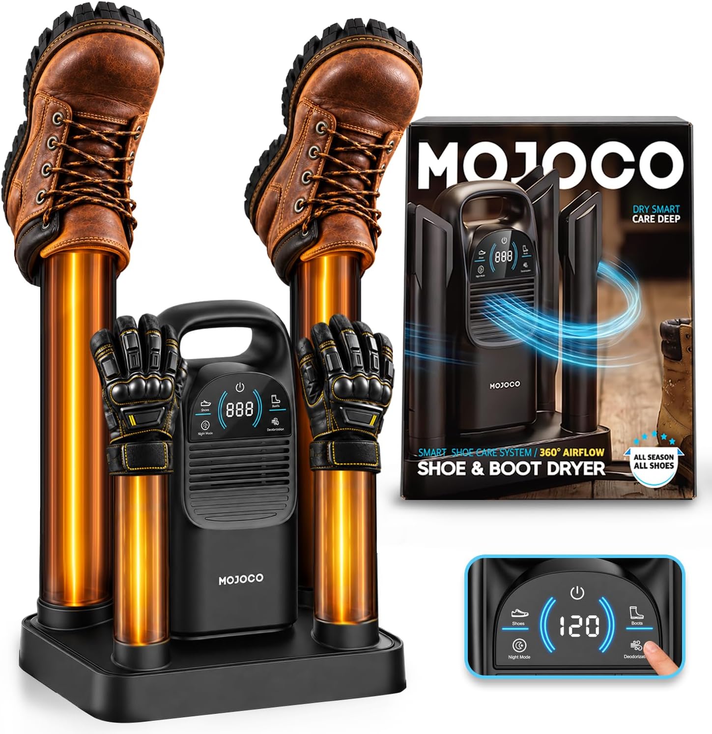 Mojoco Shoe Dryer - Boot Dryer And Deodorizer For Work Boots And Gloves