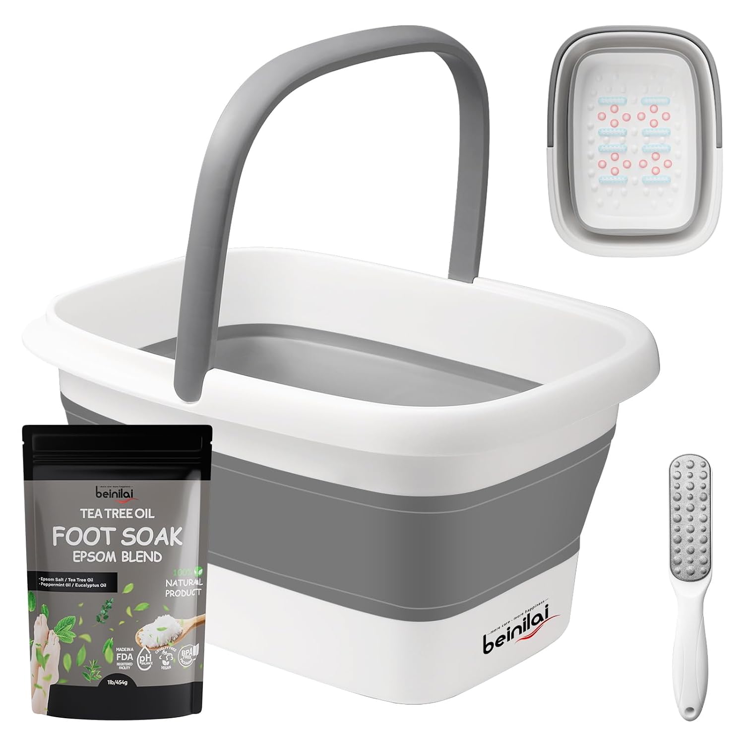 Beinilai Foldable Foot Tub With Tea Tree Oil Epsom Salt/Pedicure Foot File