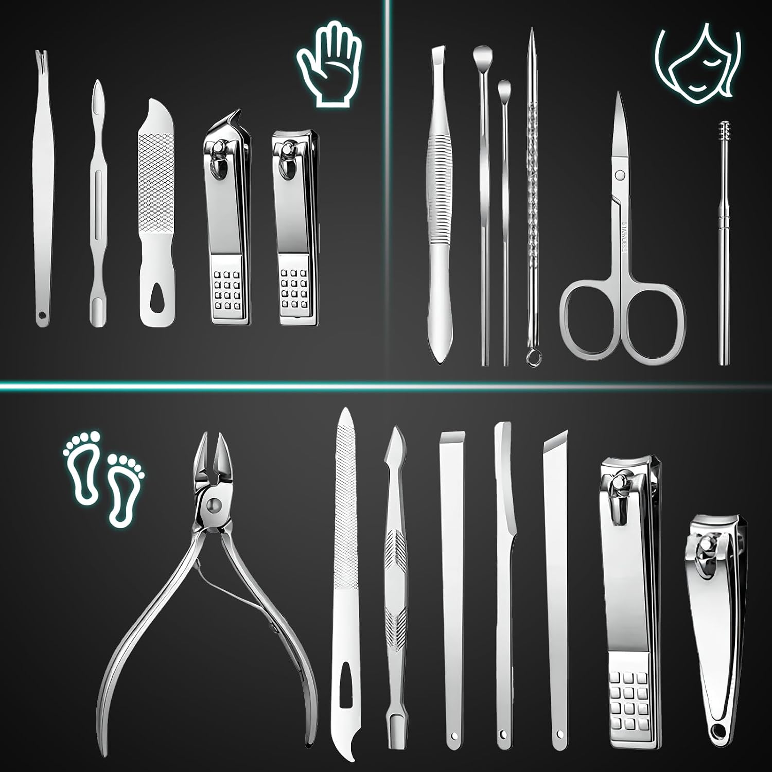 Helps readers inspect the tool variety and general fit-and-finish.