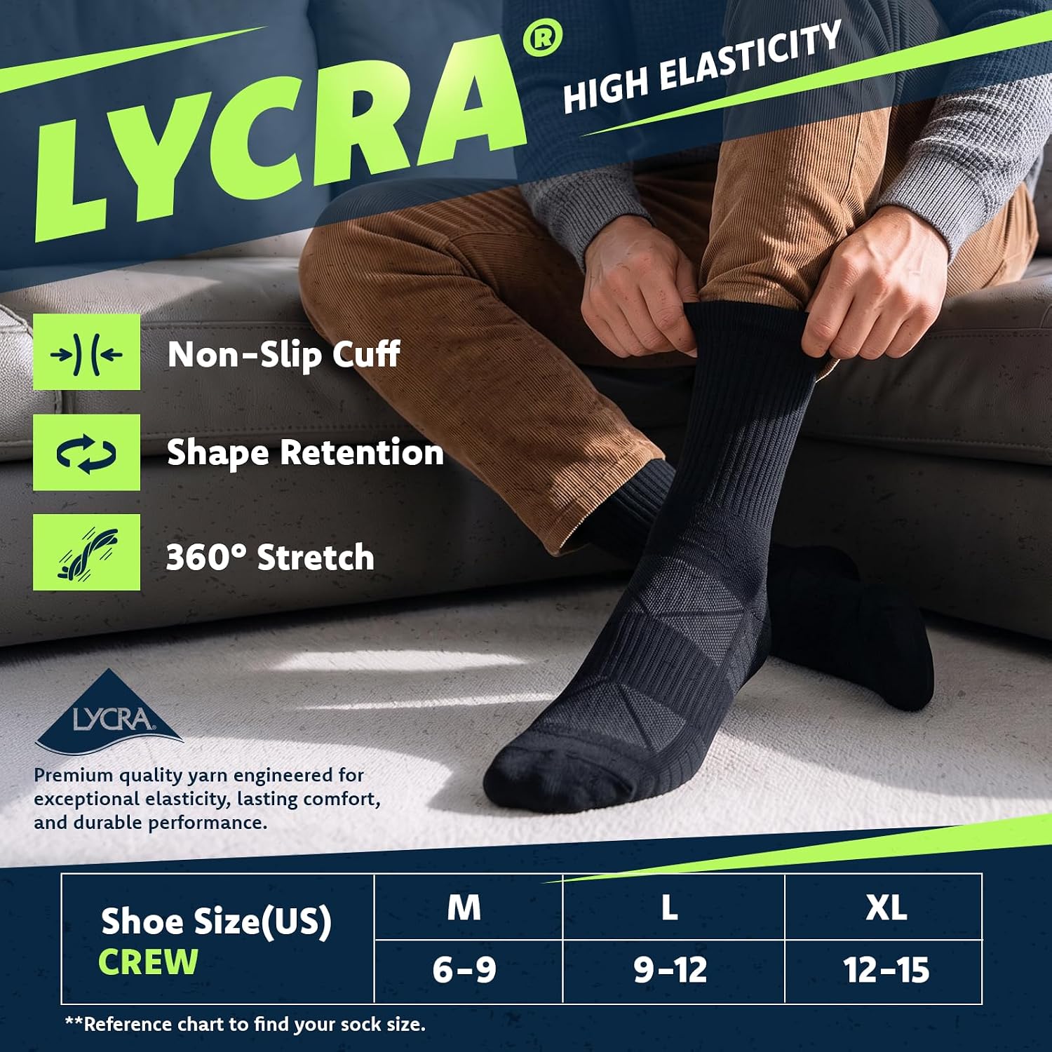 Mens Socks Bamboo Viscose, Running Athletic, Crew