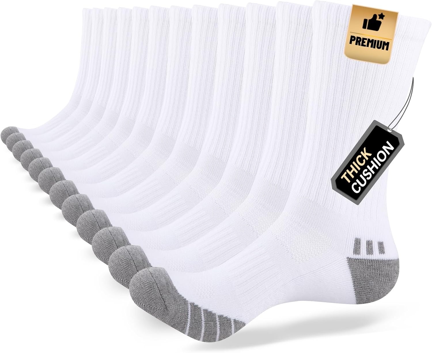 Cooplus Mens Cushion Crew Socks Athletic Running Moisture Wicking Work Socks Performance Breathable Socks For Men (6 Pairs)