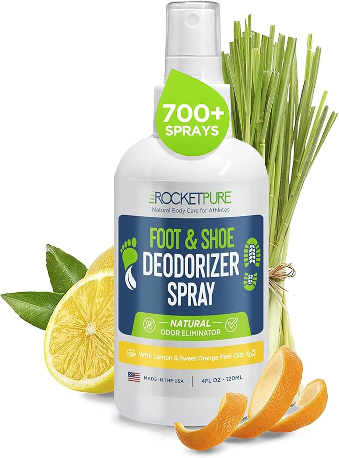 Brand identity, bottle size, and the fact that this is a lemon-scented foot and shoe deodorizer spray.